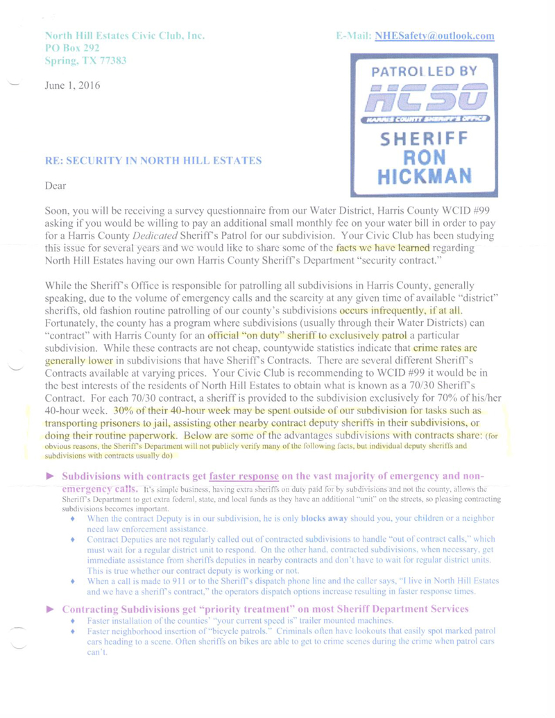Civic Club Letter Appearing to be Official Sheriff's dept communication